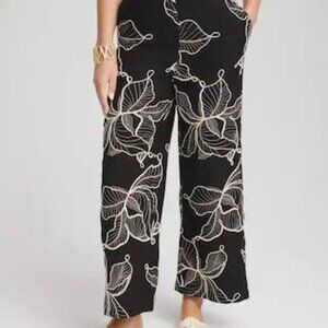 Embroidered Wide-Leg Cropped Pants